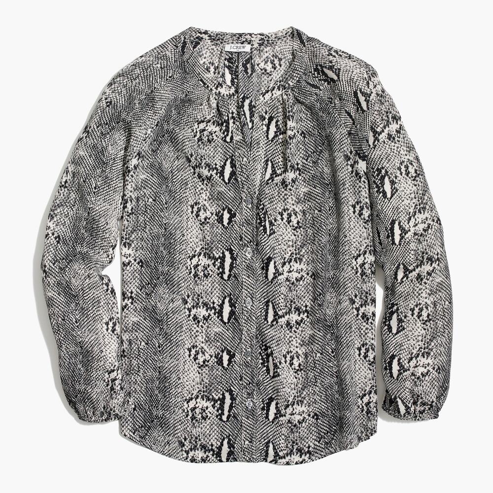 [J. Crew] Gray Snakeskin Print Split Neck Button Down Blouse Career Size Large L